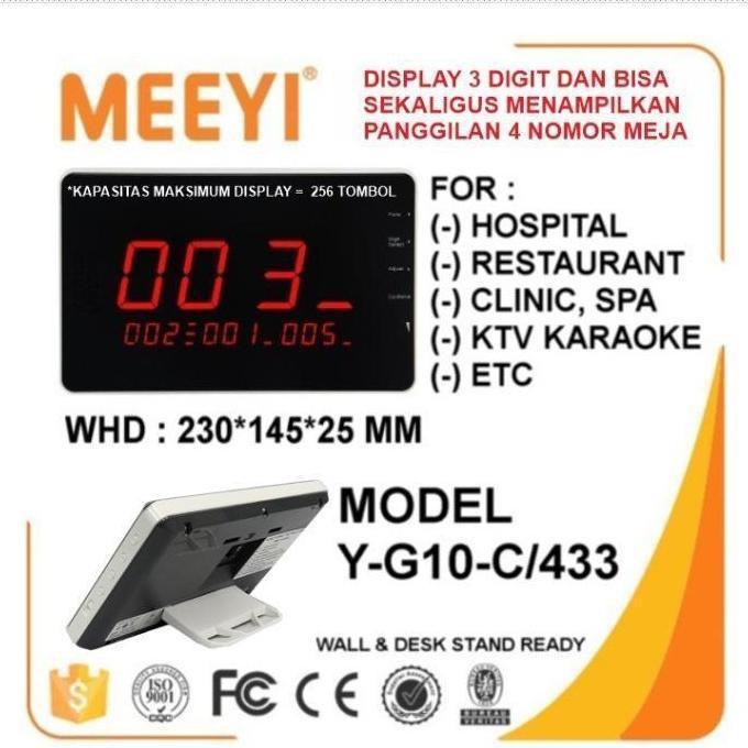 Led Display Waiter Caller 3-Digit Wireless Receiver Meeyi Y-G10