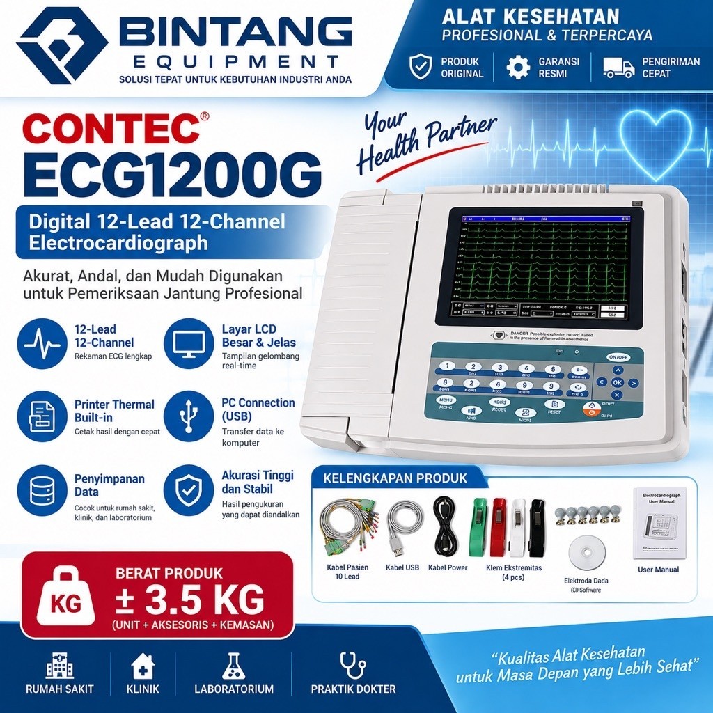 Digital 12-lead 12-channel Electrocardiograph ECG/EKG CONTEC ECG1200G