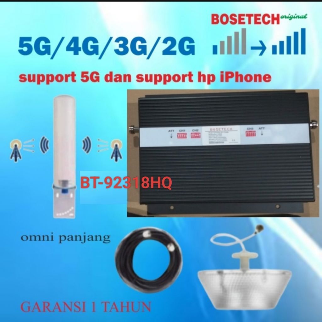 BOSETECH triband BT-92318HQ Repeater GSM Network 5G 4G 3G 2G LTE Penguat sinyal hp antena omni tabun