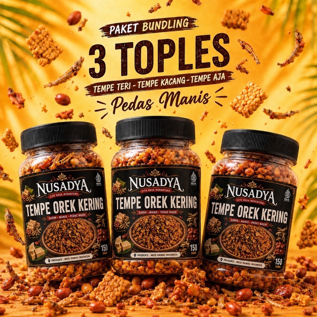 TEMPE OREK PAKET 3 TOPLES PEDAS MANIS/OREK TEMPE KERING/TEMPE OREK KERING RENYAH PEDAS MANIS