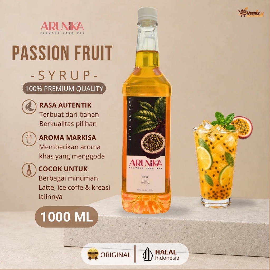 Sirup Passion Fruit Arunika 1L Untuk Menu Cafe&Resto dan Minuman Kekinian | Sirup Buah Markisa