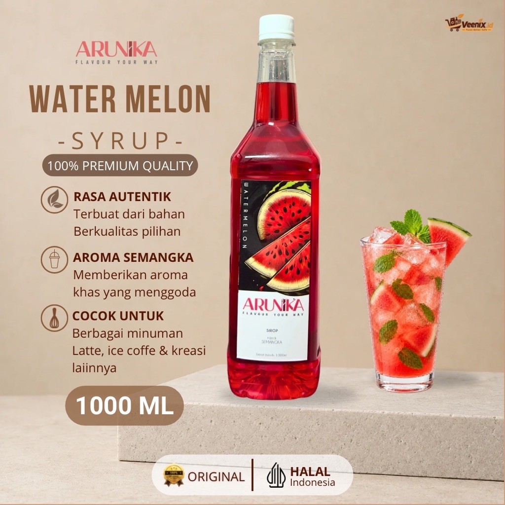 Sirup Watermelon Arunika 1L Untuk Menu Cafe&Resto dan Minuman Kekinian | Sirup Buah Semangka