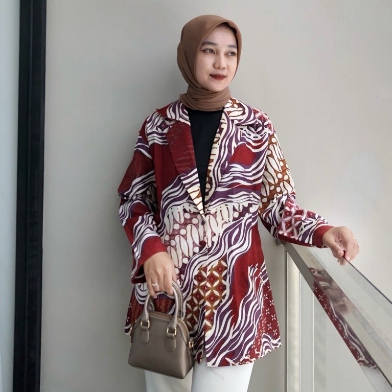 Masayu Batik - Blazer Batik Wanita Atasan Celine Taro Series