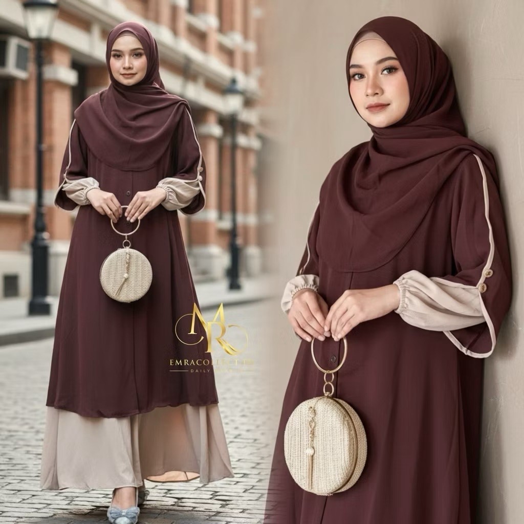 ONESET AZMIYA SETELAN TUNIK ROK SYAR’I MELAYU GAMIS MELAYU SET TUNIK