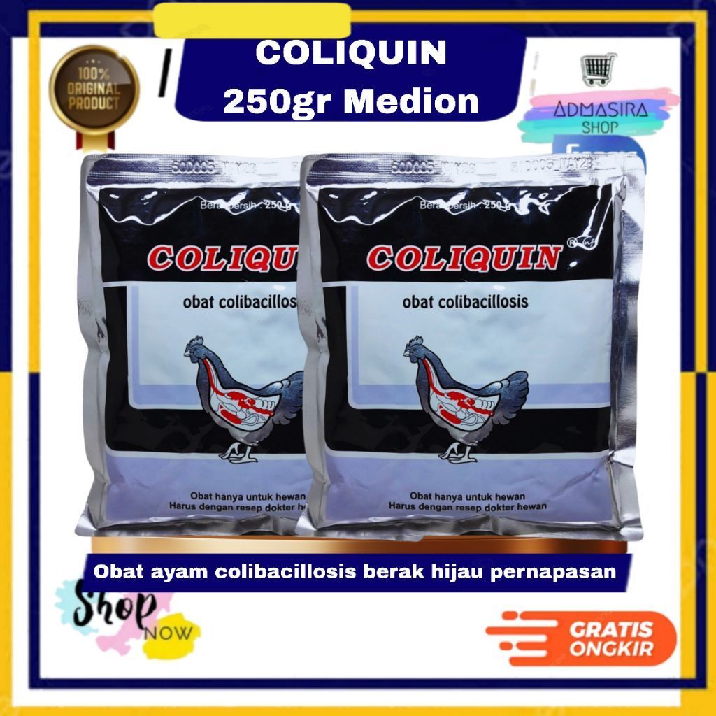 COLIQUIN 250GRAM Obat Colibacillosis Sulit Pernapasan Unggas Medion 250 gram