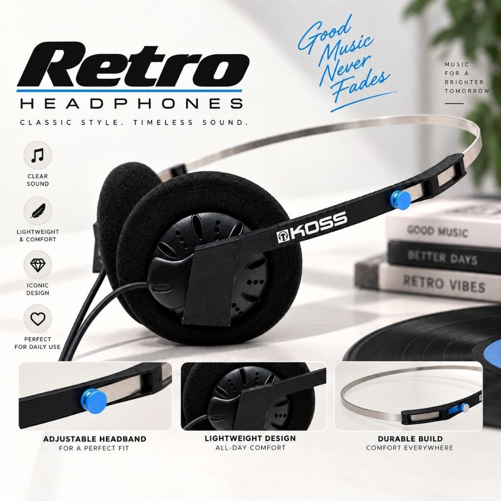 Vintage retro headphone black