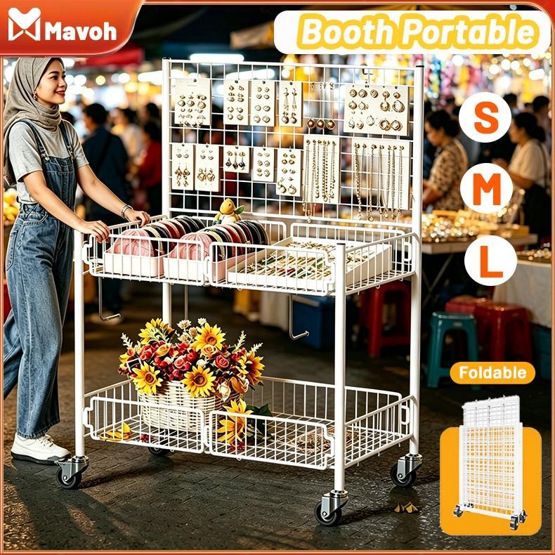 [Gratis 10 kait]Booth Portable 2 Lapis Dengan Roda Rak Penyimpanan Meja Booth / Booth Lipat Portable