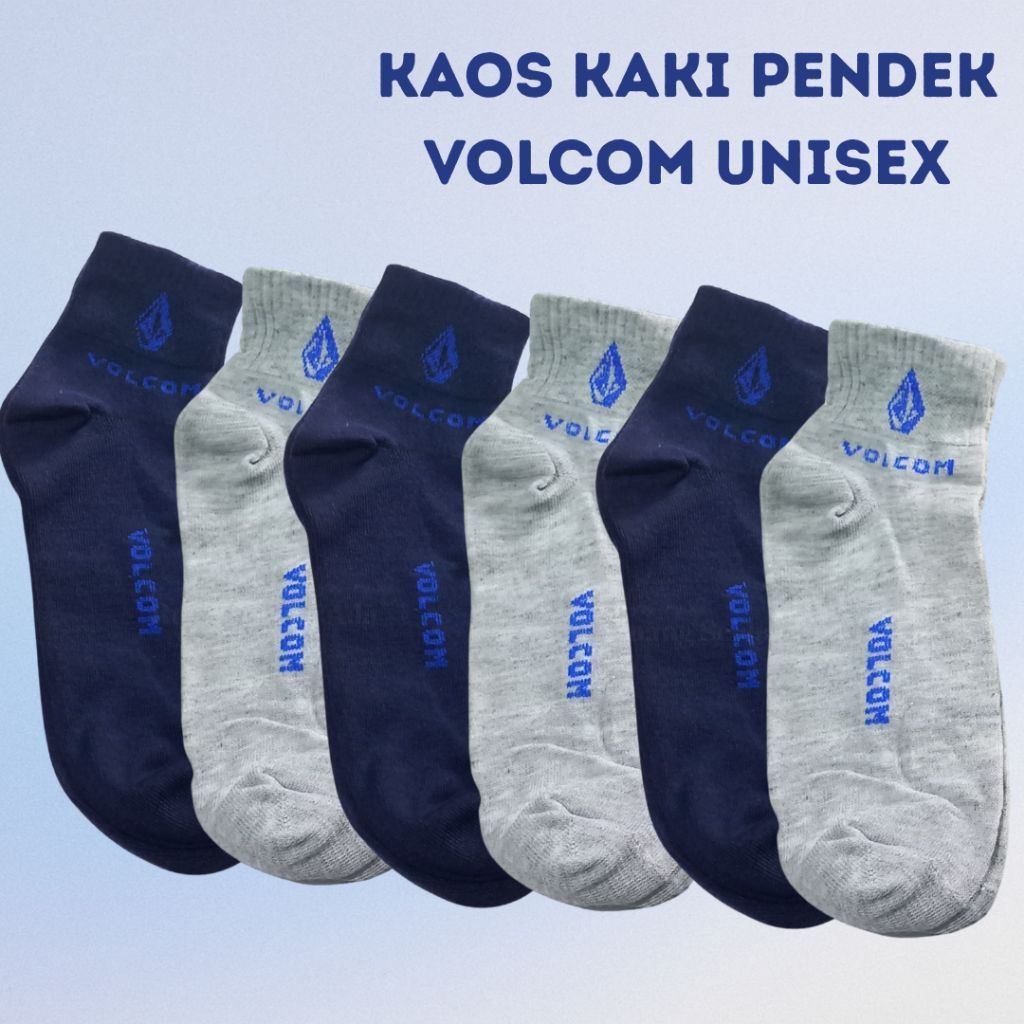 Paket 3,6 & 12 Pasang Kaos Kaki Pendek  ada tulisan Volcom Pria Wanita / Unisex / Nyaman untuk Daily