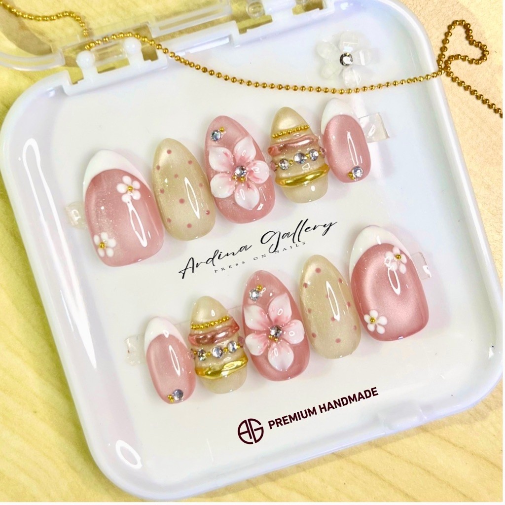 Cat Eye Press On Nails Super Premium Free Set Toolkit, Kuku Palsu Nail Art + Lem, Fake Nails Nude Ko