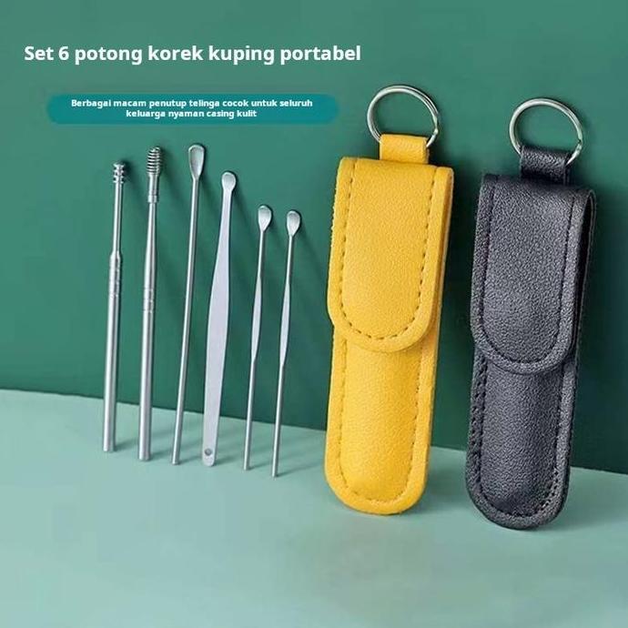 6 Buah Sendok Telinga Set Sendok Telinga Kancing Baja Tahan Karat