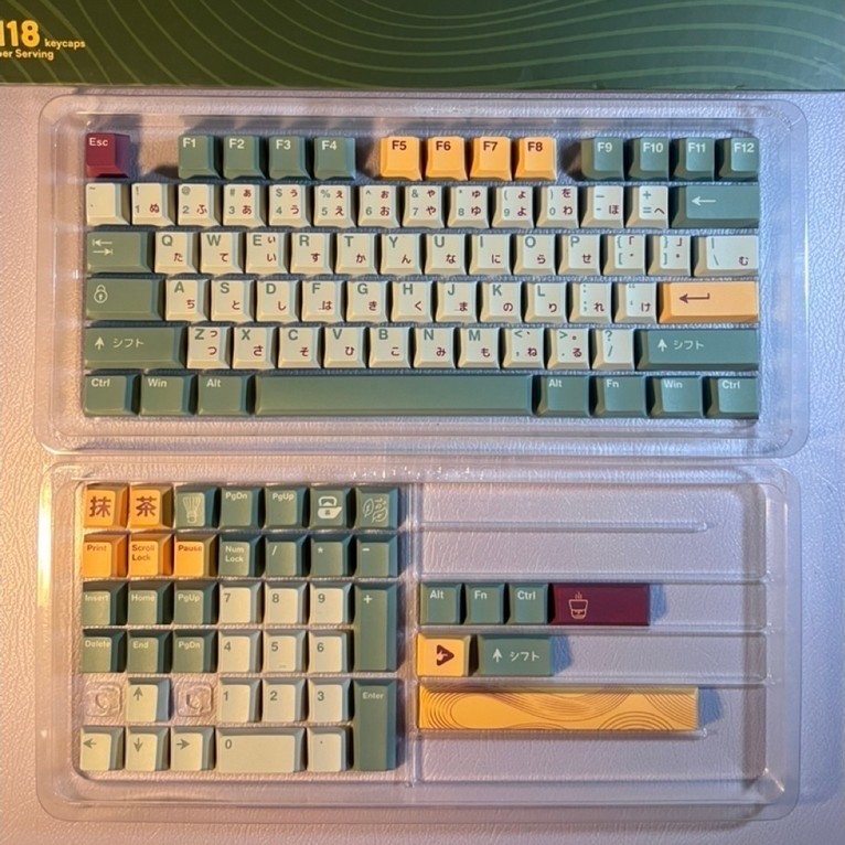 Keycaps Press Play Matcha Cherry Profile PBT Dye Sub for Mechanical Keyboard