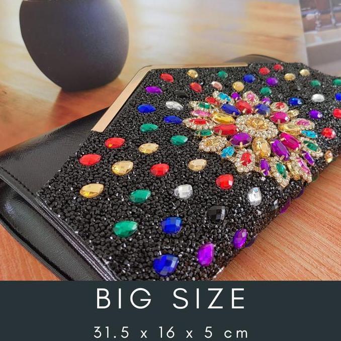 Tas Cewe Tas Pesta Clutch Kondangan Wanita Import Kristal Mewah Elegan Impor Hitam Black 7051064 Kul