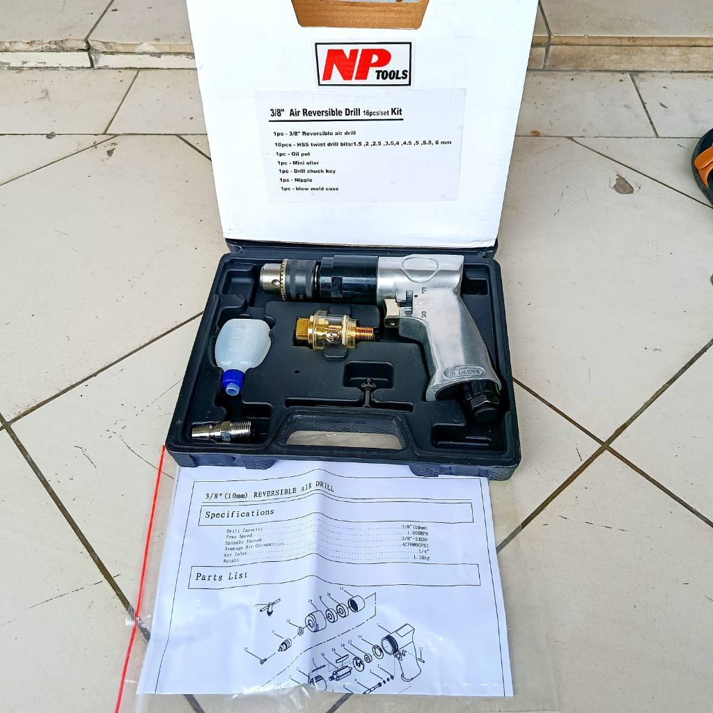 Mesin Bor Angin 3/8 inch Air Revelsible Drill
