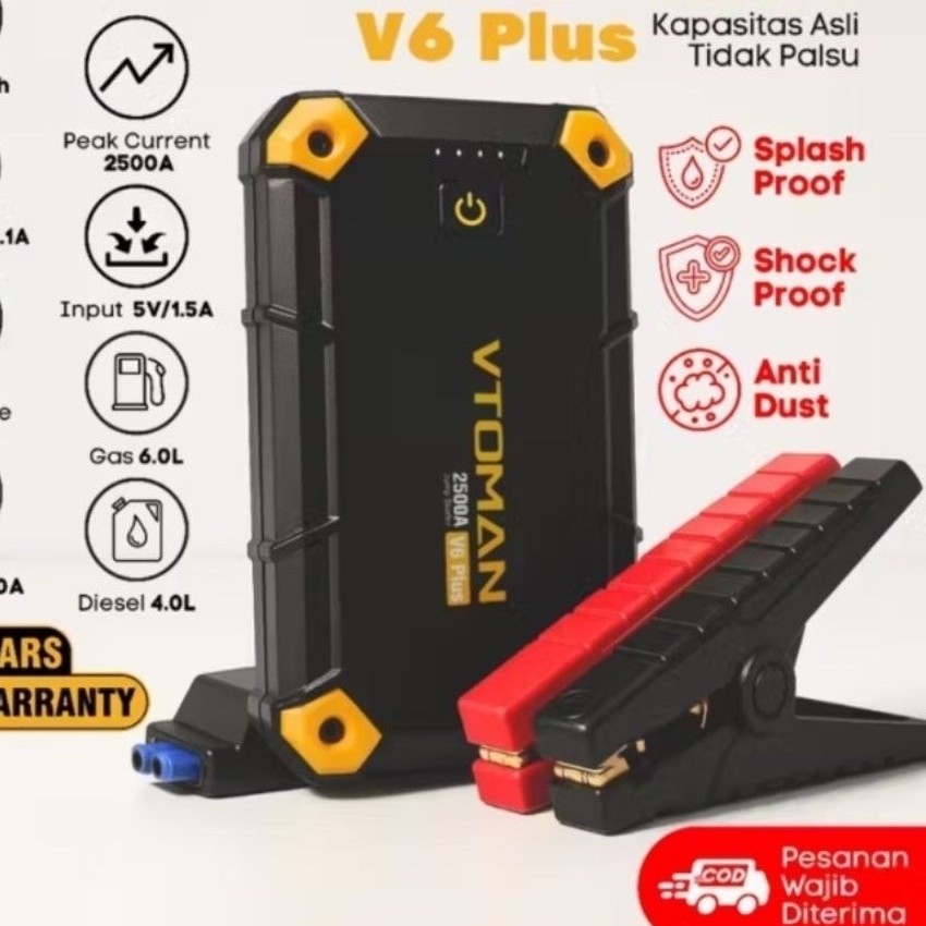 VTOMAN ORI - Vtoman V6 Plus 10000 Mah Jump Starter Aki Mobil Motor Power Bank Jumper Aki Alat Jamper