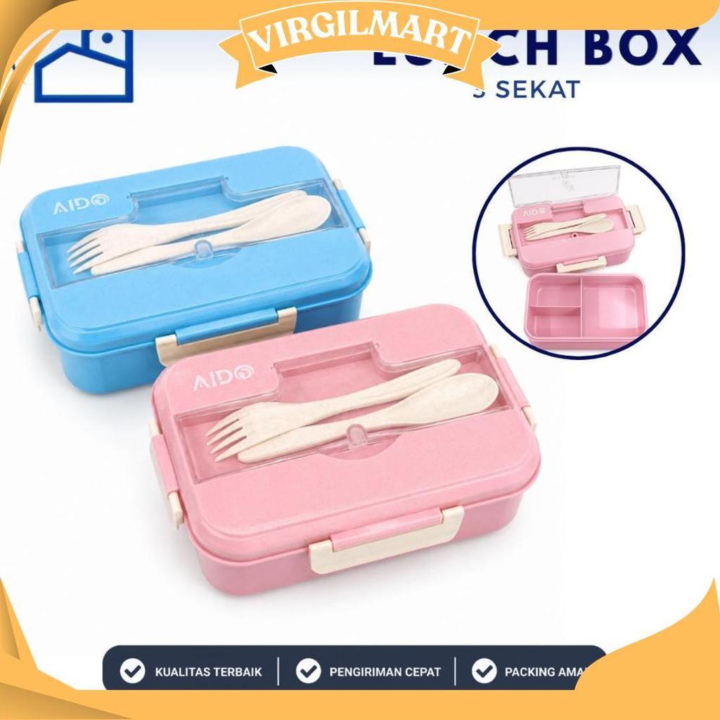 HOMESTATION - GROSIR Lunch Box Set Kotak Makan Bekal 1L Free Sendok Garpu Set 31003 NO BOX Terbaru