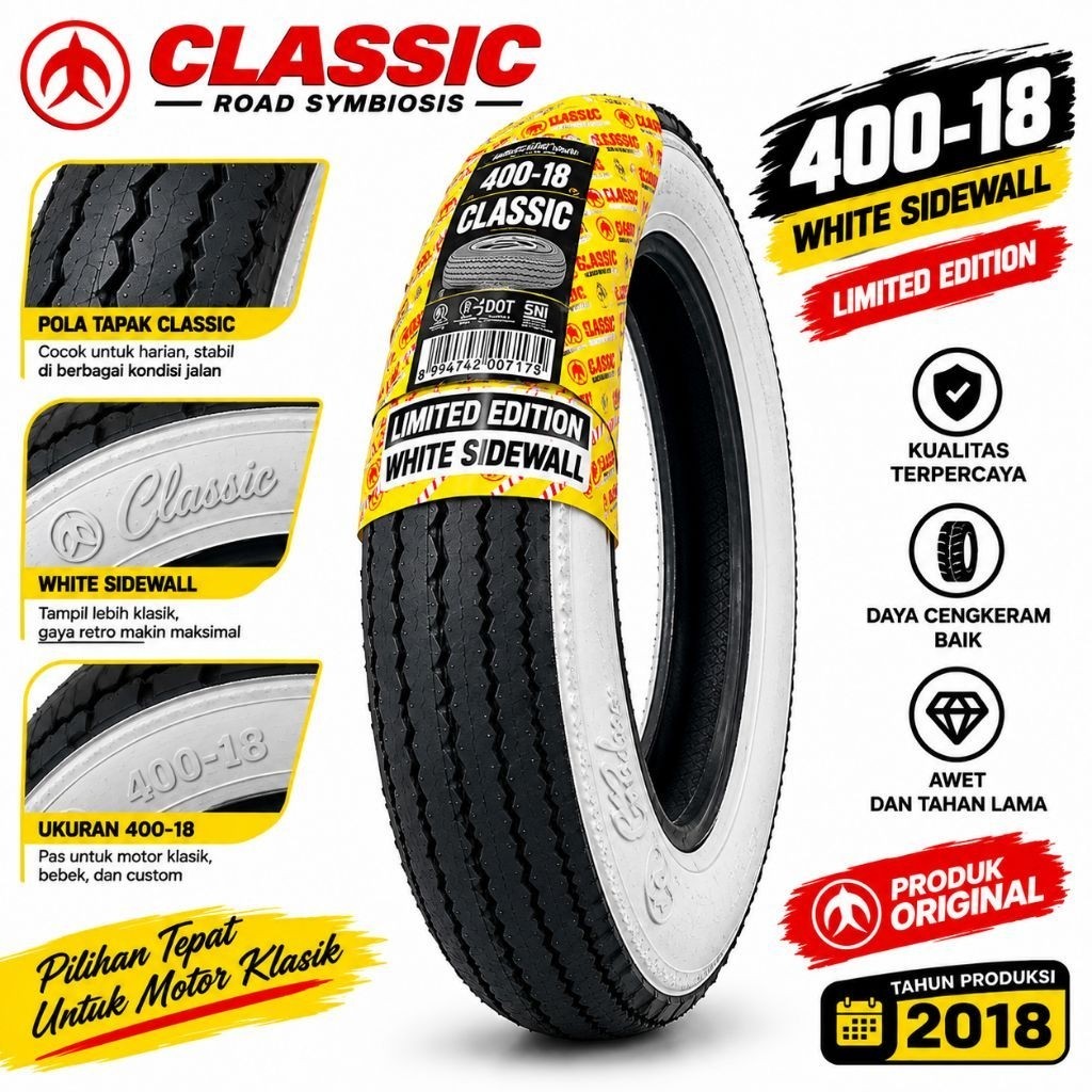 [SALEE 2018]Ban Classic Chopper Swallow SB-135 White Sidewall Ukuran 400 Ring 18 Tubetype