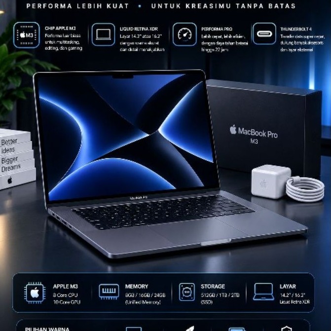Apple macbook pro m3 |8/512|18/1Tb| second berkualitas