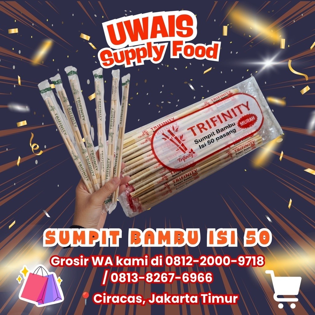 Trifinity Sumpit Bambu Besar Bersih Halus Kering isi 50 pasang