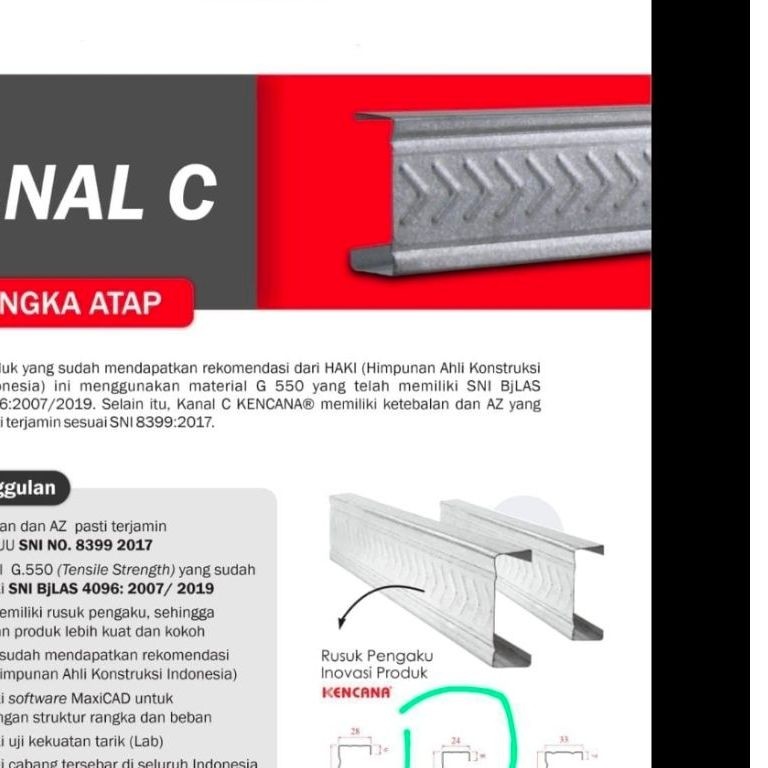 kanal C reng baja ringan 0.75 full merk Kencana