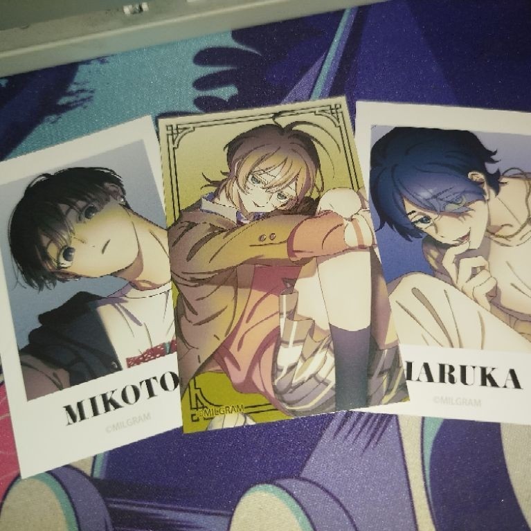 milgram official merch muu, haruka, mikoto | card/polaroid/pasha