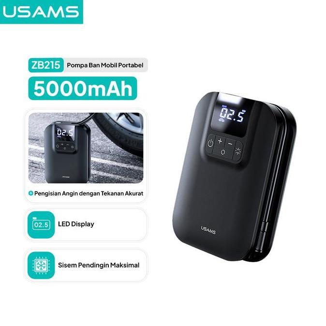 USAMS ZB215 Mini Car Air Pump Portable 5000mAh Pompa Angin Ban Mobil