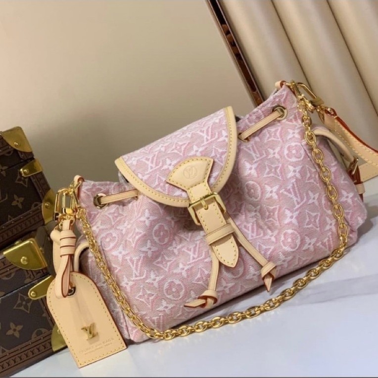 Tas wanita LV Serut NEW Canvas Handle monogram combinasi Leather mirror Quality