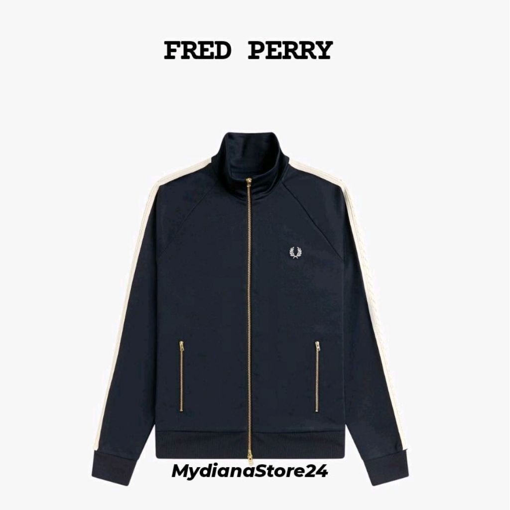 FRED PERRY - FRED PERRY CABLE TAPED TRACK JACKET - NAVY