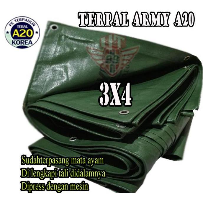 Terpal A20 Army 3X4 Tebal Tahan Lama / Terpal Pick Up Mobil / Terpal Tenda