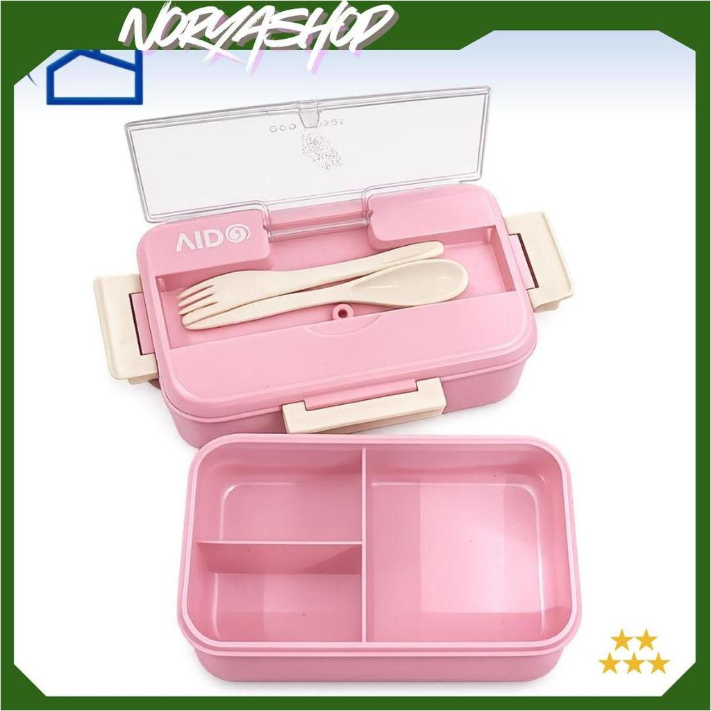HOMESTATION - GROSIR Lunch Box Set Kotak Makan Bekal 1L Free Sendok Garpu Set 31003 NO BOX Promo
