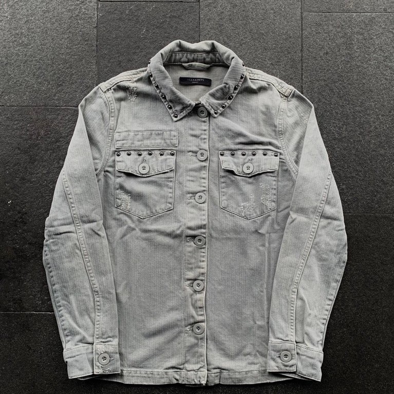 ALL SAINT STUDED DISTRESSED DENIM JACKET