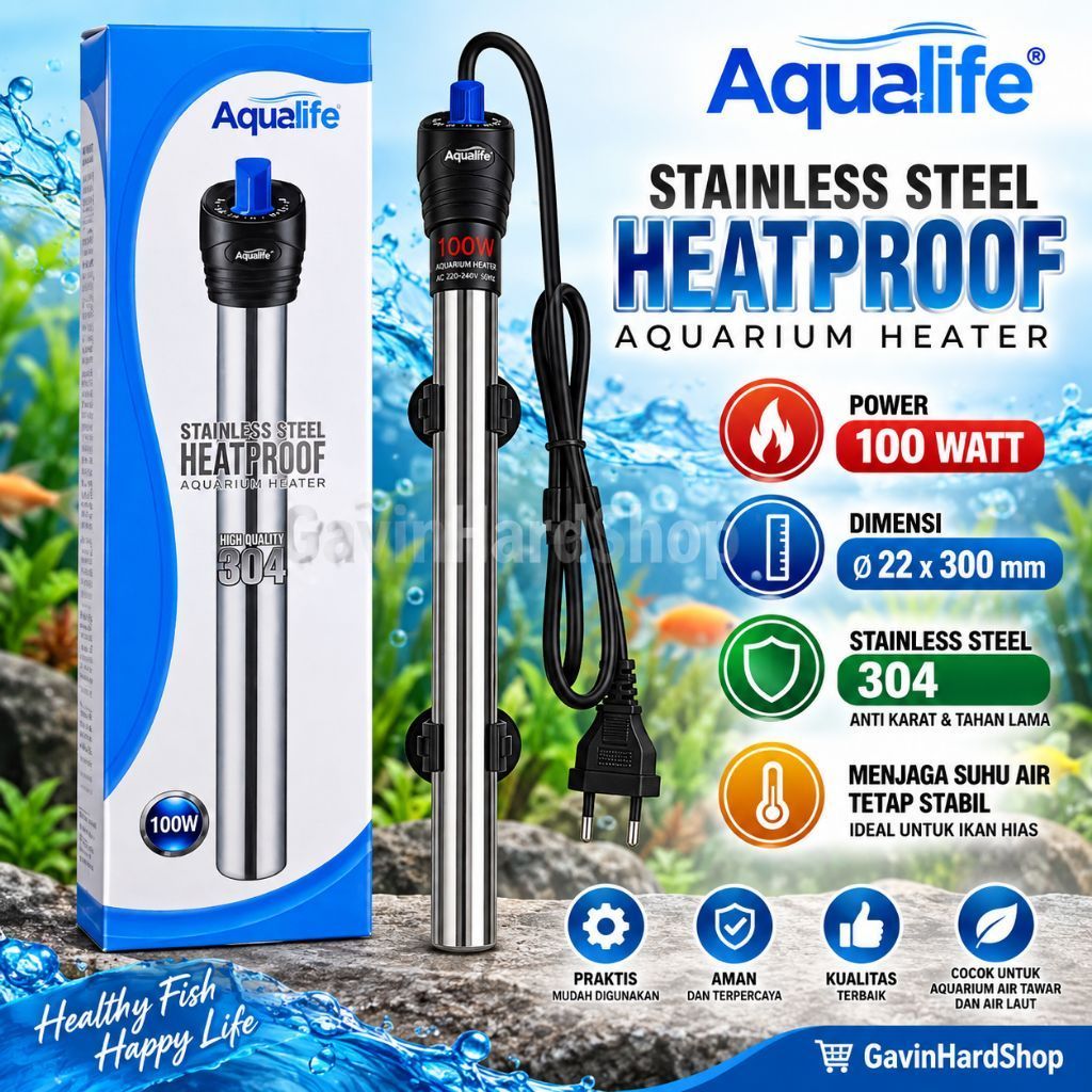 Heater stainless aquarium heater aquarium penghangat air aquarium 100 watt