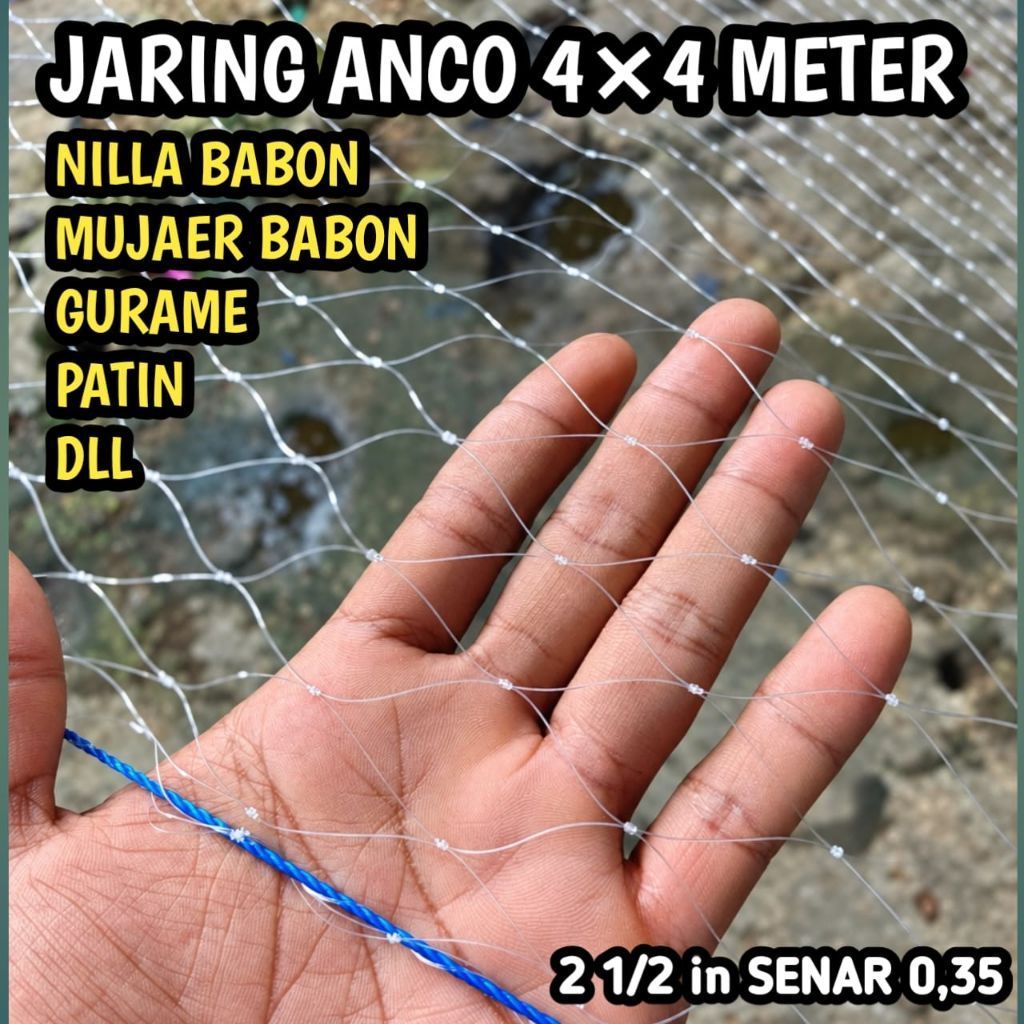 Jaring Branjang anco 4×4 meter mata jaring 2 1/2 inchi senar 0,35 sangat kuat untuk ikan besar jarin