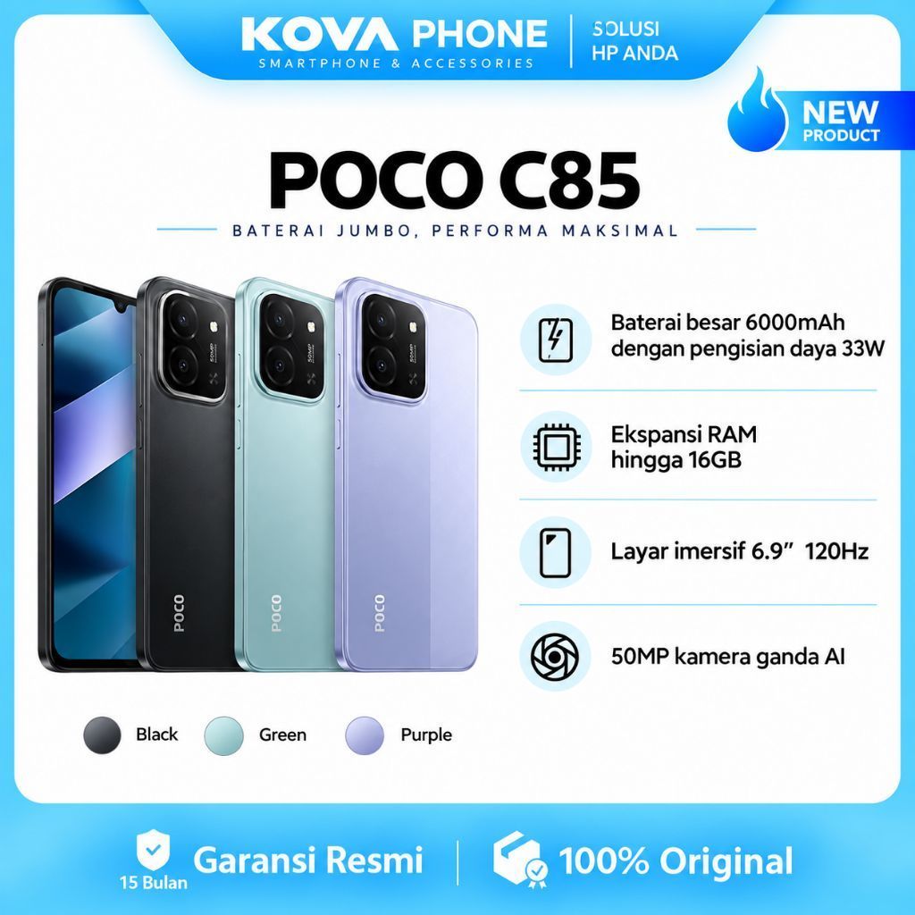 POCO C85 - 8/256GB, Baterai 6000 mAh, NFC, 15 Bulan Garansi Resmi