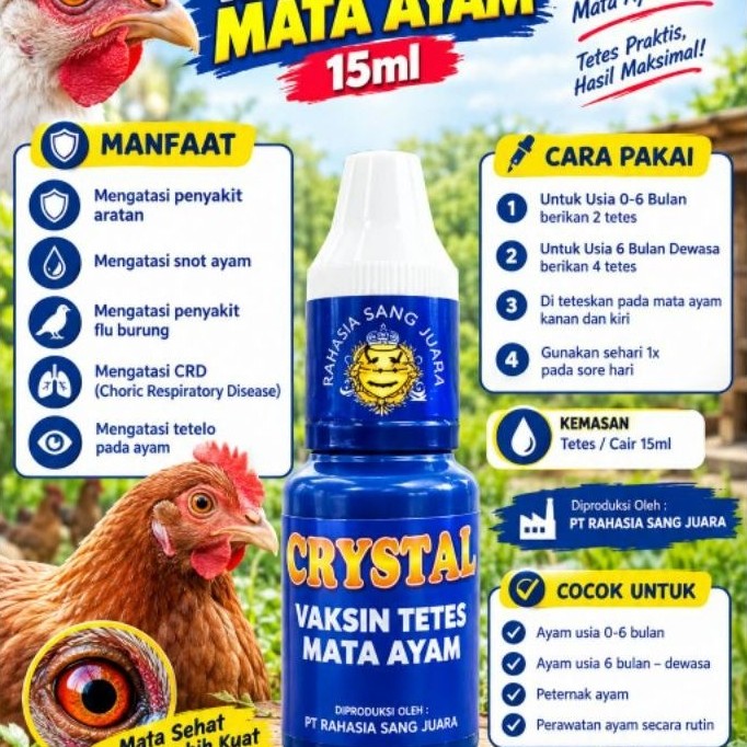 ANIMALSTORE4 OBAT Tetes Mata Ayam CRYSTAL 15ml | Obat Mata Ayam Snot & Perawatan Ayam