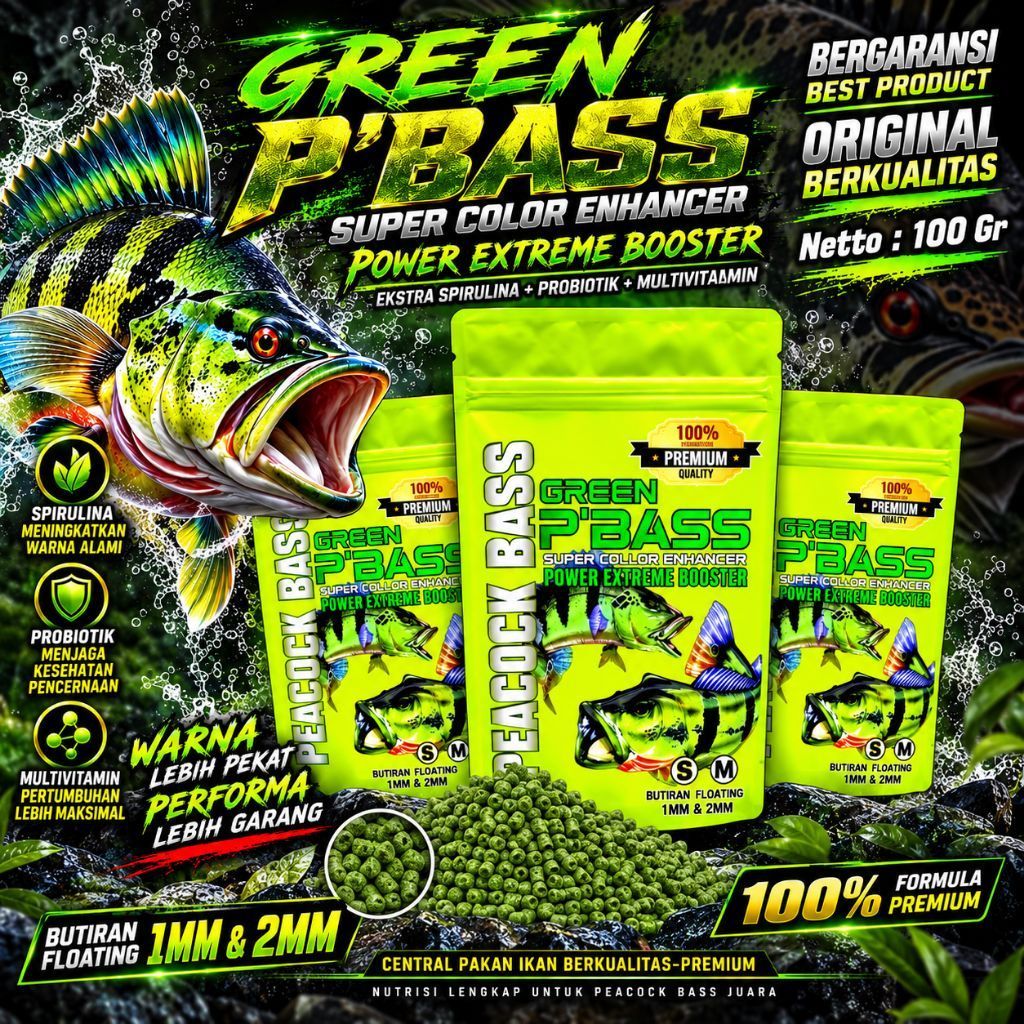 Green Pbass Pelet Khusus Ikan Peacock Bass 100gr