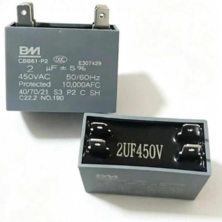 Kapasitor Kipas Angin CBB61 2uF 450V Kotak S3 P2 C SH