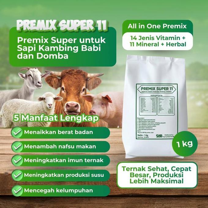 Gacorbanget- Premix Super 11 - 1 Kg - Formula Upgrade Super Premix - Premix Untuk Ternak - Suplemen 