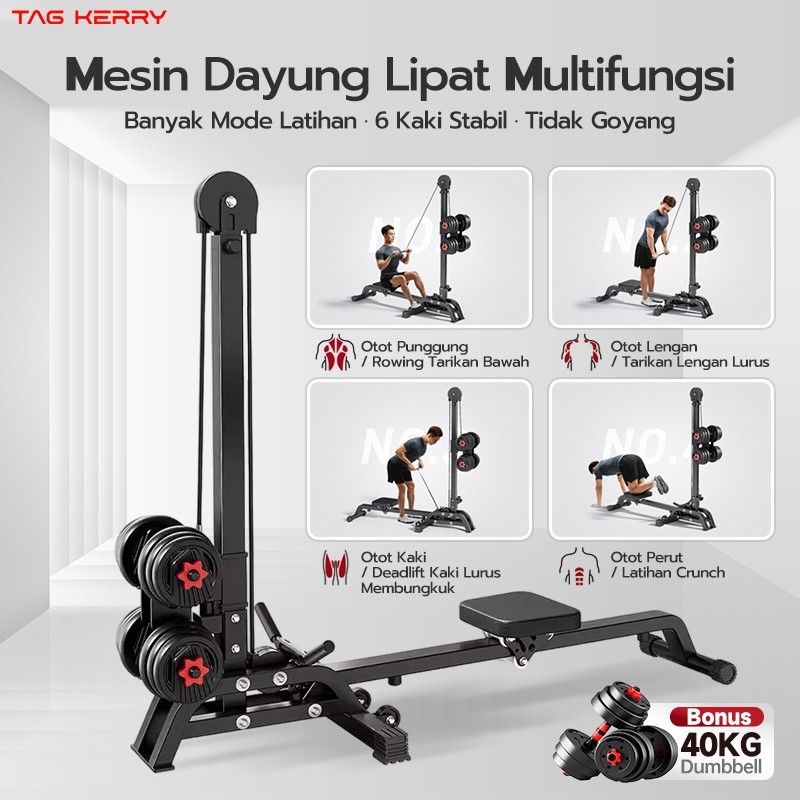 (TAG KERRY) Multifunctional Foldable High Pull Down Rowing Machine 2-in-1 Home Gym Functional Traine