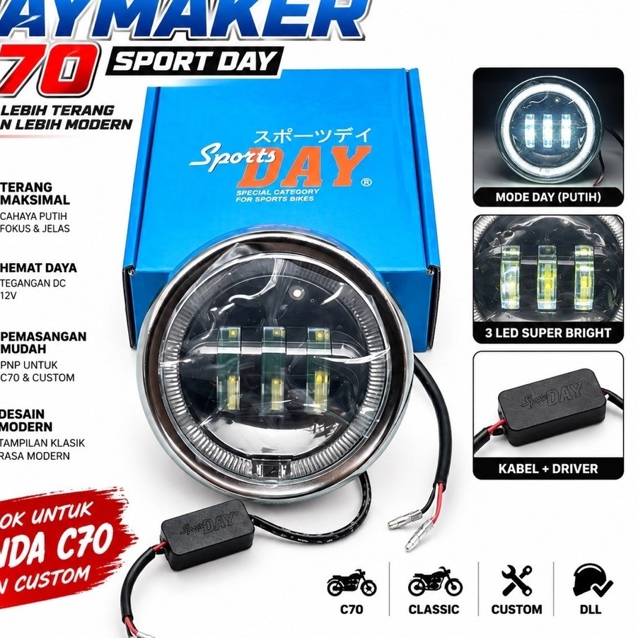 LAMPU DEPAN DAYMAKER C70 DAN STOPLAMP LAMPU BELAKANG HONDA C70 MATA KUCING MOS