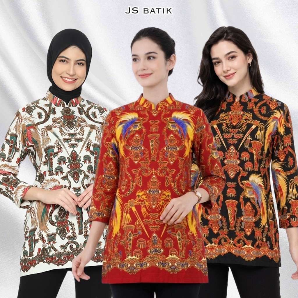 JSBATIK Pakaian Batik Blouse Wanita Batik Papua Cendrawasih Batik Kerja Blus Batik Wanita