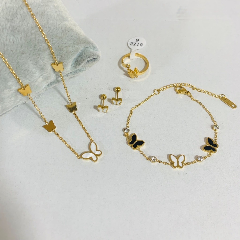 Set Perhiasan Titanium model kupu hitam dan putih