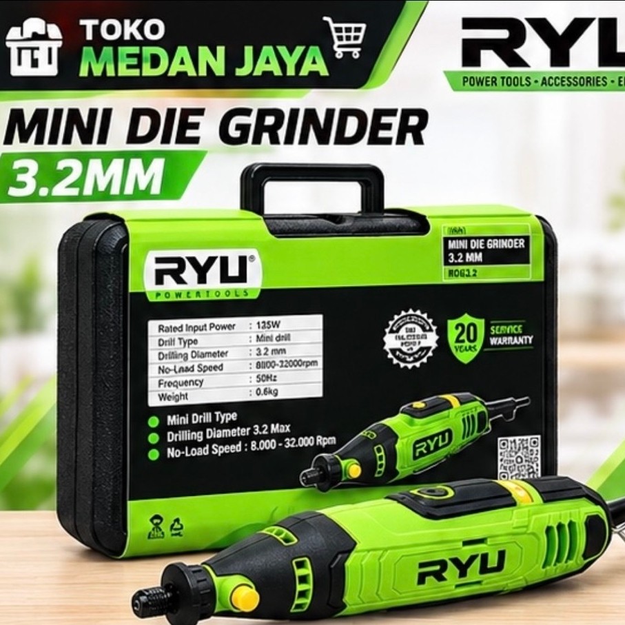 RYU Bor Ukir Mini Die Grinder RDG 3.2 Mesin Grafir Porting Gerinda Tuner SET Aksesoris ORIGINAL