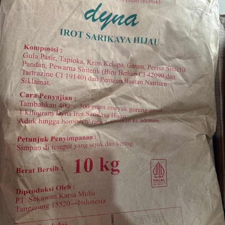 Dyna Irot Sarikaya Hijau Bubuk Halal Repack Plastik 1kg. isian roti srikaya hijau repack 1£<