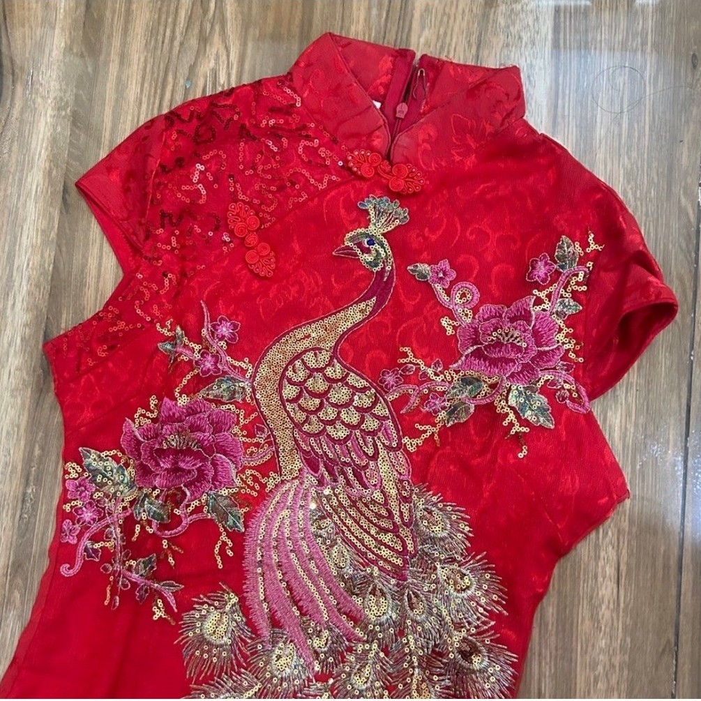 preloved Cheongsam Dress Red (Bordir Payet Merak) SANGJIT TINGJING SINCIA IMLEK  Dress Wanita Cheong