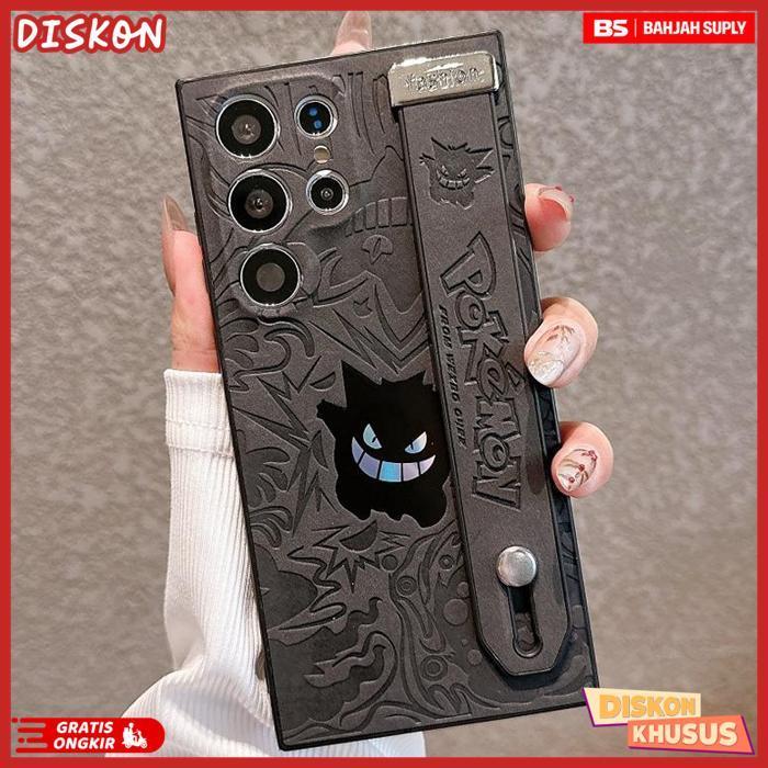 Cool Cartoon Gengar Laser Leather Wristband Phone Case For Samsung Galaxy A57 A56 A55 A54 A37 A36 A3