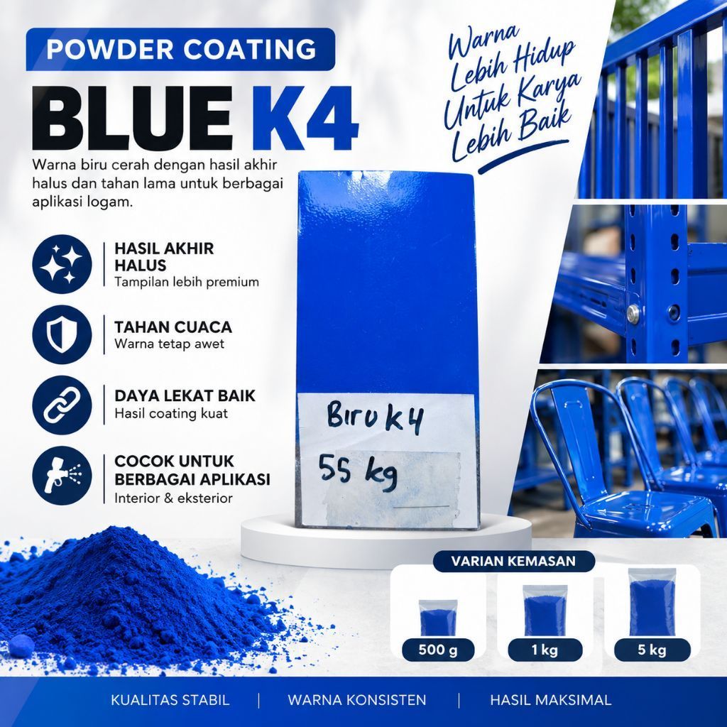 Cat bubuk Powder Coating Biru K4 - 1kg