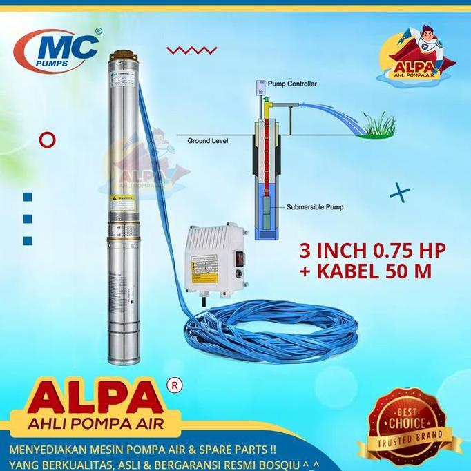 Pompa Air Satelit NATIONAL MC 3.0 INCH 0.75 HP Komplit Kabel 50 Meter