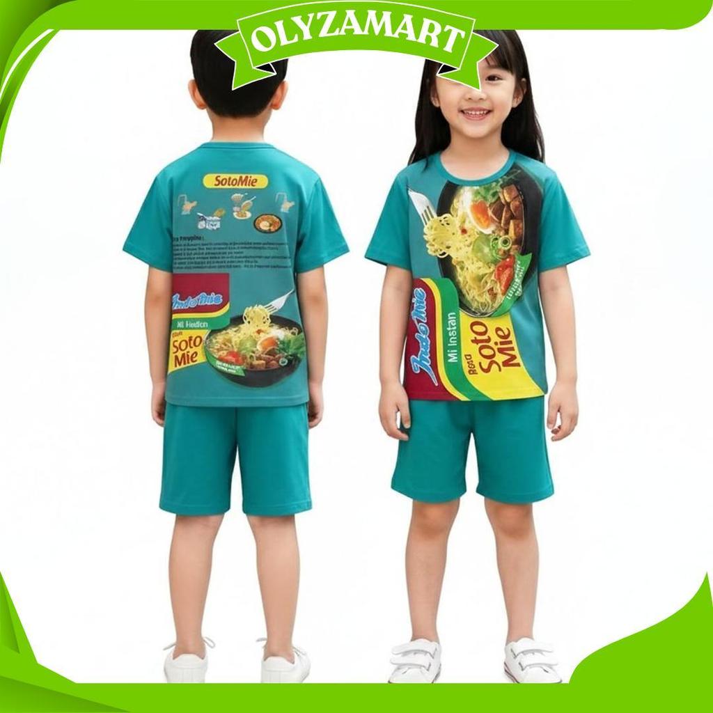 Setelan Baju Anak Laki-Laki Dan Perempuan Unisex 1-8 Tahun Motif Viral Indomi Chitato Ultramild Soto