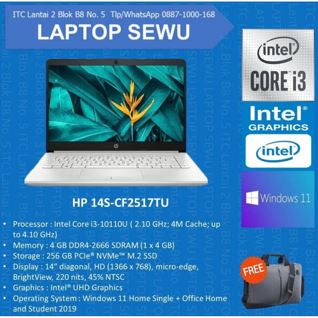 hp 14s-cf2517tu intel core i3-10110u 8 gb ssd 256 gb