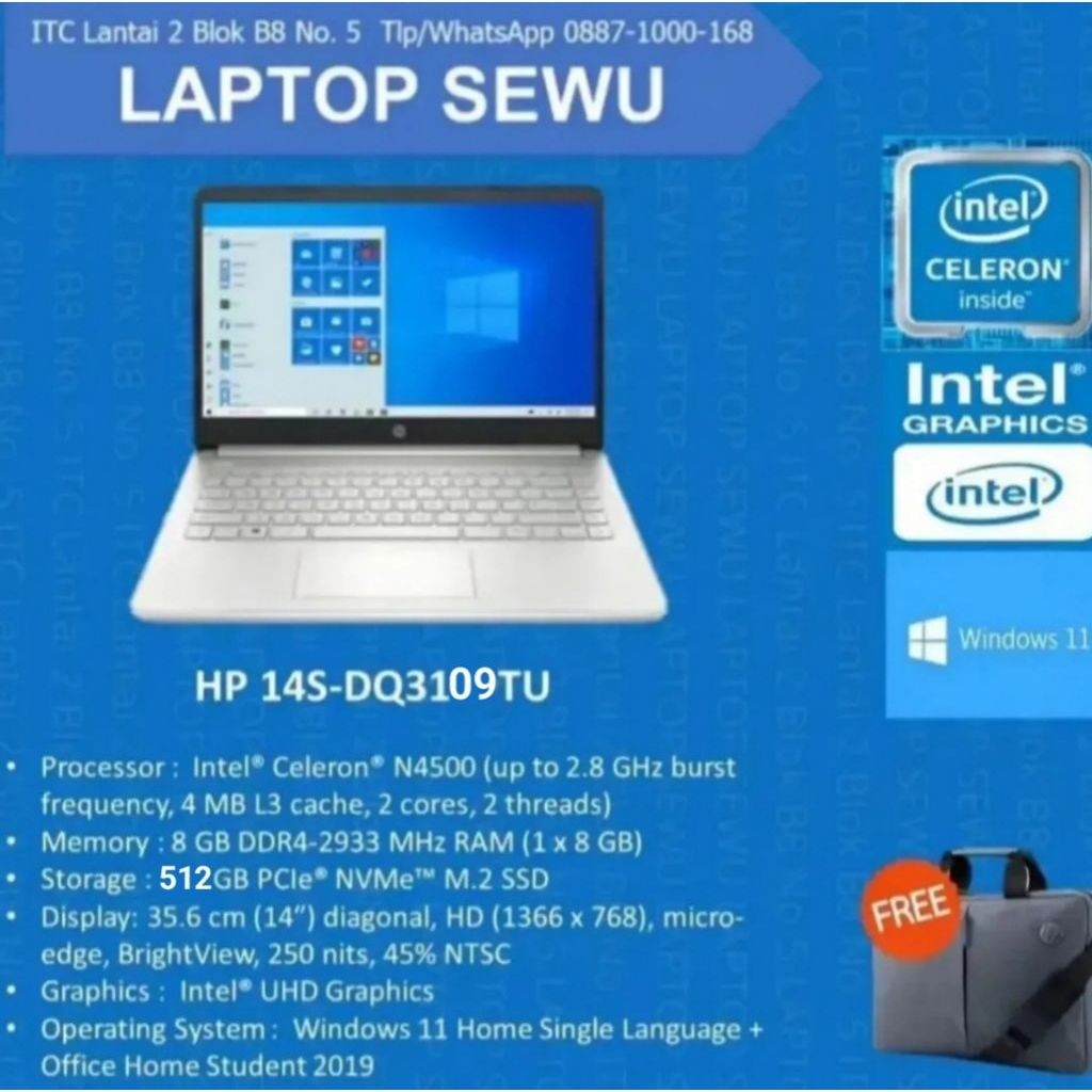 hp 14S-DQ3109TU intel celeron n4500 8 gb ssd 512 gb